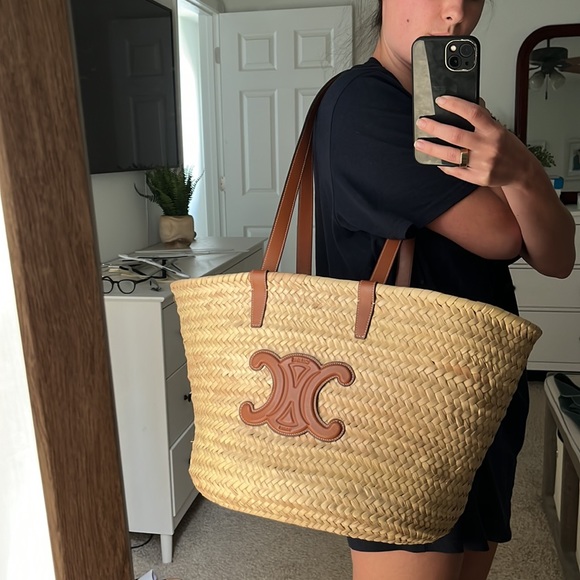 MEDIUM TRIOMPHE CELINE CLASSIC PANIER IN PALM LEAVES AND CALFSKIN TAN - Picture 16 of 16